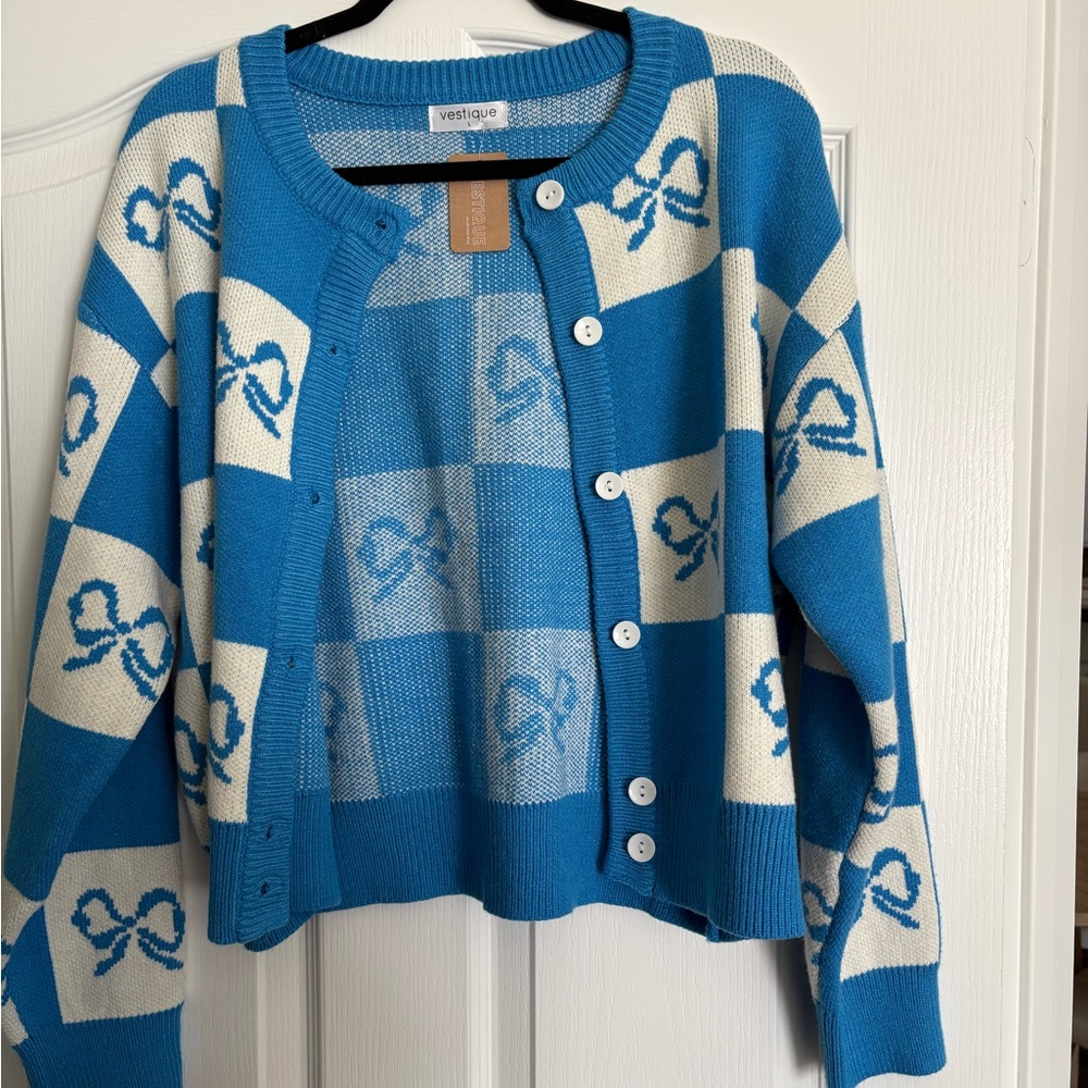Blue and White Women's Sweater